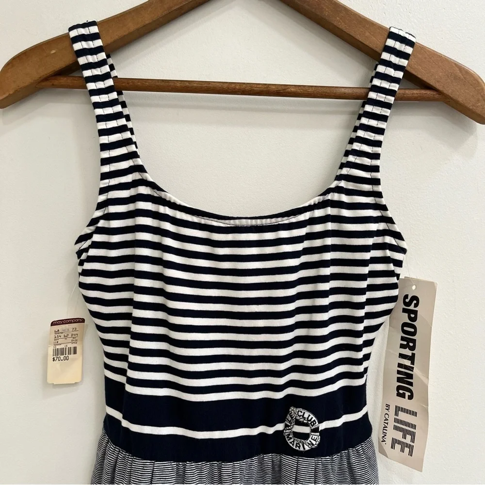 Vintage Sporting Life by Catalina Nautical Stripes One Piece Shorts Swimsuit 10